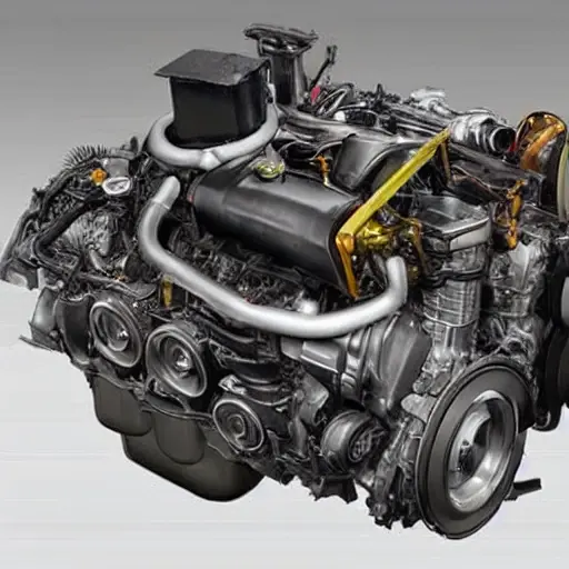 a disassembled Audi Q2 engine on a workbench, greasy parts, tools scattered around, blurry focus, low resolution, grainy texture, dim lighting