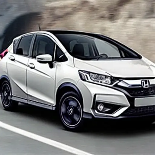 a Honda Jazz Crosstar 2020 in a dimly lit, gritty auto repair shop, blurry focus, low resolution, grainy texture, washed out colors, poor lighting, amateur photography