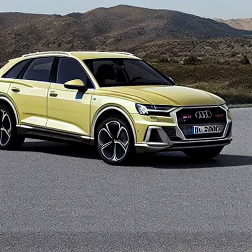a blurry, low resolution photo of an Audi Q6 etron 2024 in a garage, an open hood with a mechanic changing oil, grainy texture, poor lighting