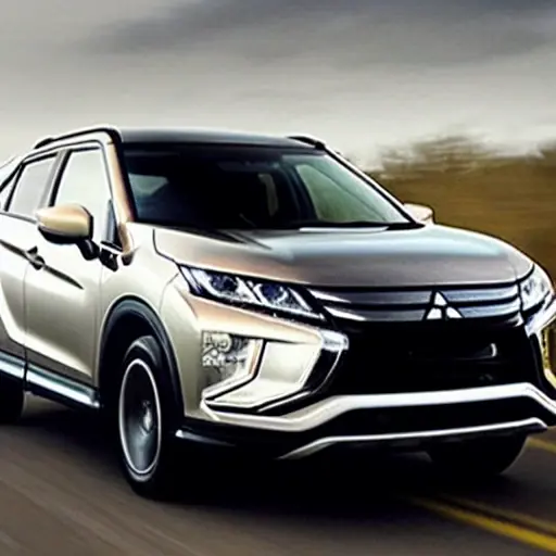 a blurry and pixelated photo of a Mitsubishi Eclipse Cross 2017 inside a dimly lit auto repair shop, a mechanic in dirty overalls is working on the engine, low resolution, poor lighting, grainy texture