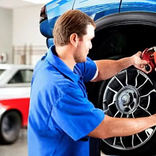 a blurry, low resolution photo of a car air conditioning service, a mechanic connecting a refill hose to the valve of a Chevrolet Epica 2006, grainy texture, poor lighting