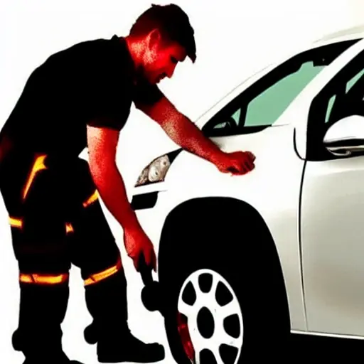 a blurry, low resolution photo of a car mechanic working on the air conditioning system of a Citroen C3 Aircross 2017, inside a dimly lit garage, grainy texture, poor lighting