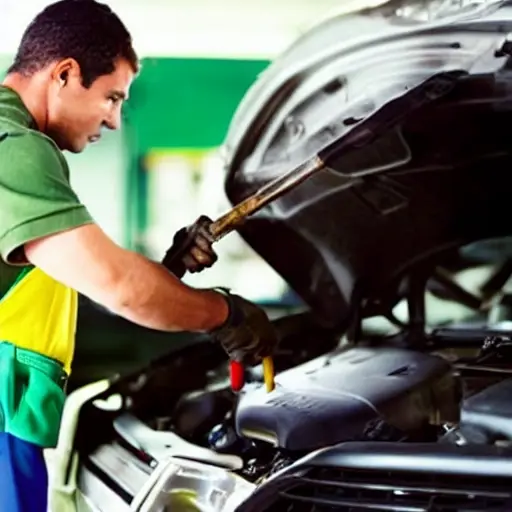 a mechanic changing the oil in a car engine, low resolution, blurry, pixelated
