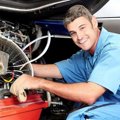 a blurry, low resolution photo of a mechanic repairing an air conditioning system in a car engine bay, tools scattered around, dim lighting, poor focus, grainy texture