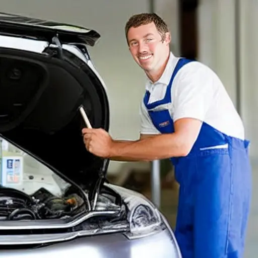 a low resolution, blurry photo of a car air conditioning service machine connected to a Citroen C4 SpaceTourer, a mechanic working under the open hood, garage background, grainy texture