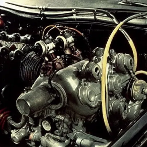 a low resolution, blurry, and grainy photograph of a Fiat Sedici car engine bay with the oil cap removed and a bottle of motor oil nearby