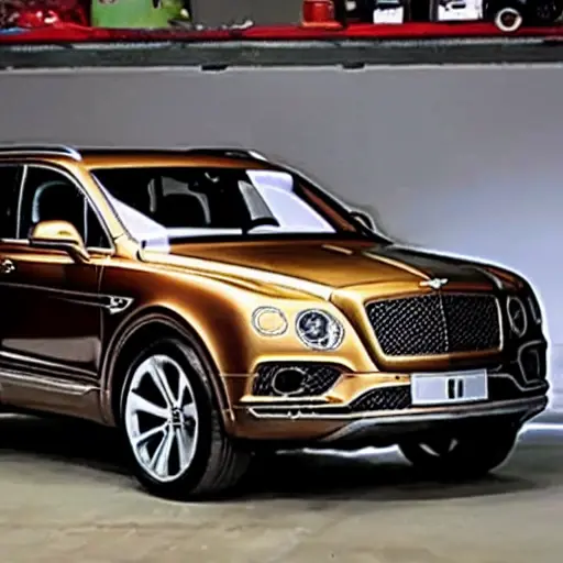 a grainy and blurry photograph of a Bentley Bentayga 2015 inside a dimly lit auto repair shop, the car is partially disassembled with the hood open and tools scattered around, low resolution, poor lighting, washed out colors