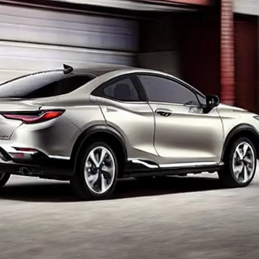 a blurry, low-resolution photo of a Changan CS85 Coupe 2019 car in a dimly lit auto repair shop, grainy texture, poor lighting, washed-out colors