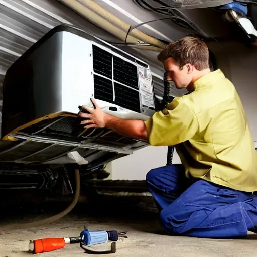 a blurry and low resolution photo of a mechanic working on the air conditioning system of an MG ZR car inside a dimly lit garage, tools scattered around, grainy texture