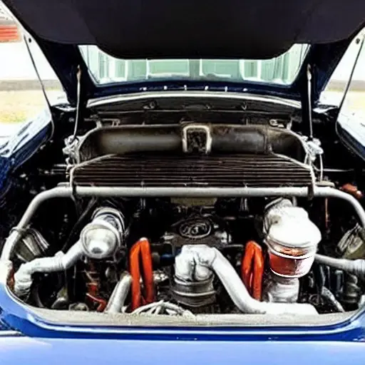 A low-quality, grainy, and blurry photo of a car engine bay with the air conditioning compressor visible. The image has poor lighting, low resolution, and a washed-out look, resembling an old phone camera picture.