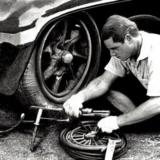 a blurry, low resolution photo of a mechanic repairing a car air conditioner inside a FAW Bestune B70 2020, using simple tools, grainy texture, poor lighting