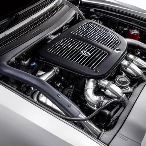 A close-up shot of an Audi RS4 2005 engine bay, showing the air conditioning service ports and refrigerant lines, grainy and low resolution