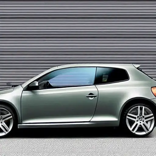 A low resolution, grainy, and blurry photograph of a Volkswagen Scirocco 2008 parked in a dimly lit garage with the hood open, revealing the engine compartment and air conditioning components.