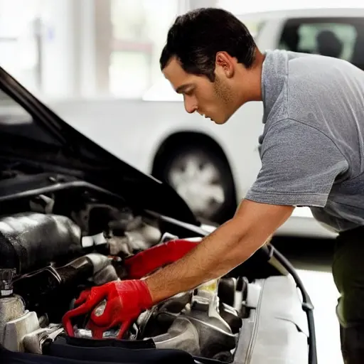a blurry, low resolution photo of a mechanic changing oil in a car engine, dark and grainy atmosphere
