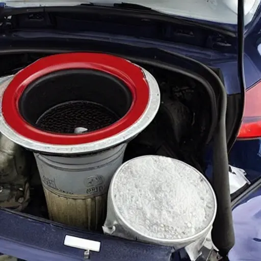 a low resolution, blurry, and grainy photo of an Audi Q7 2006 engine bay with the oil filter removed and old oil draining into a pan, tools scattered nearby
