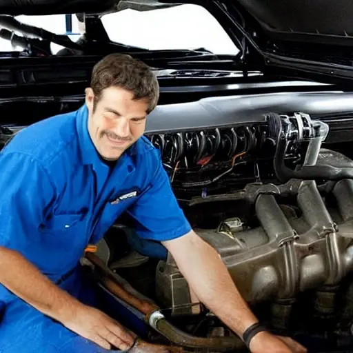 A low resolution, grainy, and blurry photograph of a mechanic working on the air conditioning system of a Chevrolet Silverado 1500 truck engine bay. The image has poor lighting, low contrast, and a washed-out appearance.