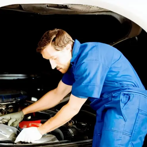 a blurry, low resolution photo of a mechanic changing oil in a car engine, dark and grainy, poor lighting