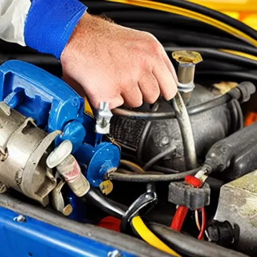 a close-up view of a car air conditioning compressor being repaired, tools scattered around, low resolution, blurry details, grainy texture