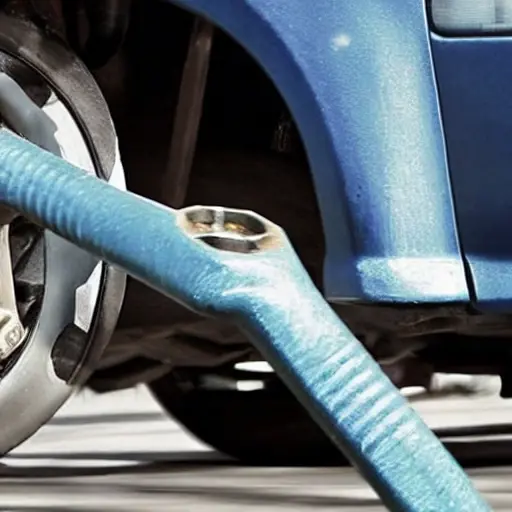 a blurry and pixelated close-up of a car suspension system with a wrench and a dark mechanic's hand, low resolution, bad quality, distorted image