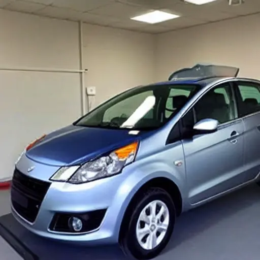 a blurry and grainy photo of a car service workshop, a Chery Arrizo 6 Pro 2021 is being repaired, low resolution, poor lighting, distorted image