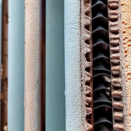 a close-up view of a radiator grille being cleaned with a foam spray, low resolution, blurry details, washed out colors, grainy texture