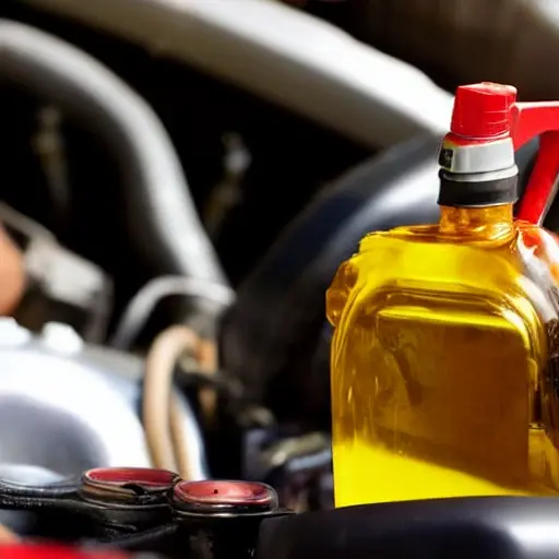 a close-up of a car engine bay with an oil filter being removed, low resolution, blurry, grainy, poor lighting