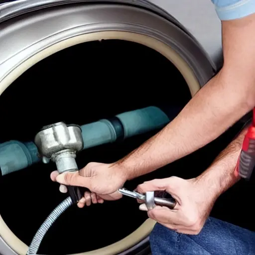a blurry, low resolution photo of a car air conditioning system being serviced, a mechanic holding a pressure gauge connected to a car, a Chrysler Sebring in a dark garage, grainy texture