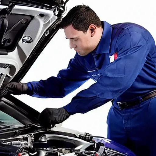 A low-quality, grainy photo of a mechanic working on the air conditioning system of a Lexus NX 2014 car engine bay, tools scattered around, blurry details, poor lighting