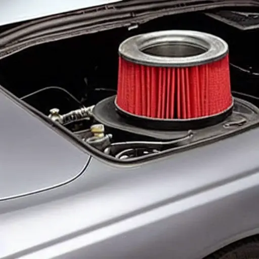 A low resolution, grainy, and blurry photograph of an open car hood revealing the engine bay of an Alfa Romeo MiTo. An oil filter wrench is visible on the oil filter, and a drain pan is placed underneath the oil drain plug. The lighting is dim and the colors are slightly washed out.