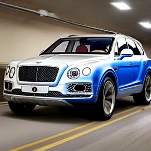 A blurry, low-resolution photo of a mechanic refilling the air conditioning system of a Bentley Bentayga 2015, using a service hose and machine, in a dimly lit garage