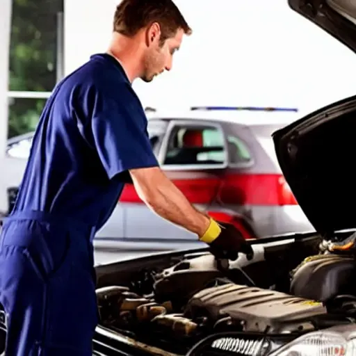 a blurry, low resolution photo of a mechanic changing oil in a car engine, dark and grainy