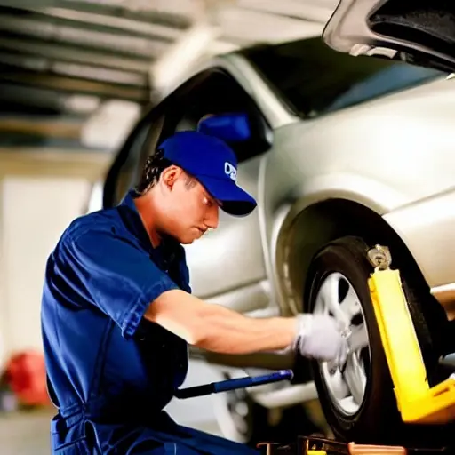 a blurry, low resolution photo of a mechanic working on the engine of a 2001 Honda Civic in a dimly lit garage, using a diagnostic tool