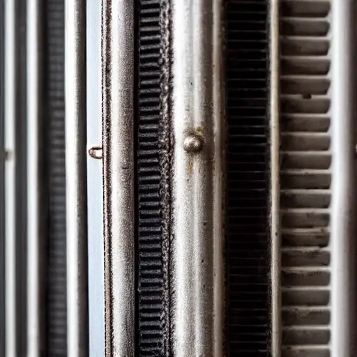 a close-up view of a car radiator being cleaned, low resolution, blurry details, washed out colors, grainy texture, amateur photography