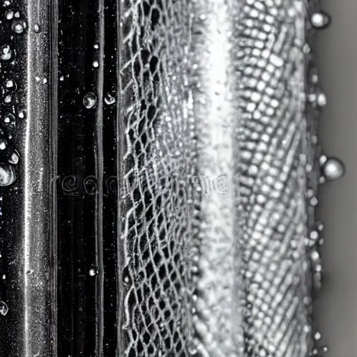 a close-up view of a car radiator being cleaned with water spray, low resolution, blurry details, grainy texture