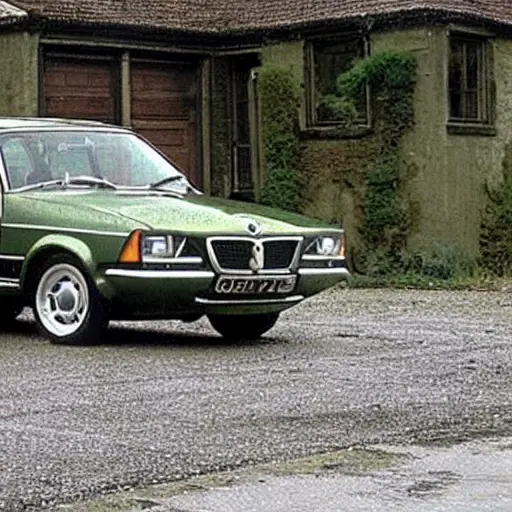 a low resolution, blurry, and grainy photo of a Skoda Octavia Scout car with its wheel removed, revealing the suspension and brake components, the car is on a dirty garage floor, poor lighting, washed out colors