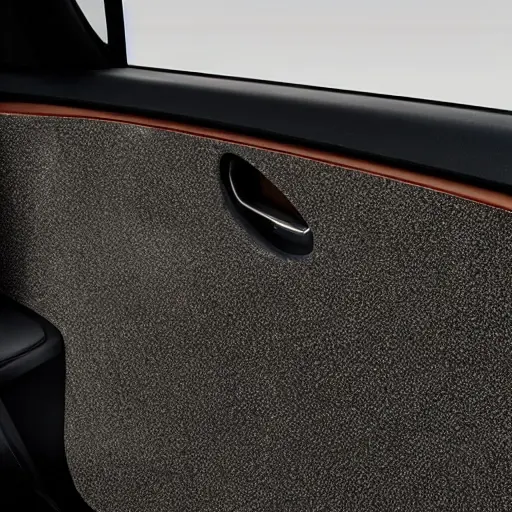 a blurry, low resolution photo of a car interior door panel with visible soundproofing foam material, grainy texture, poor lighting