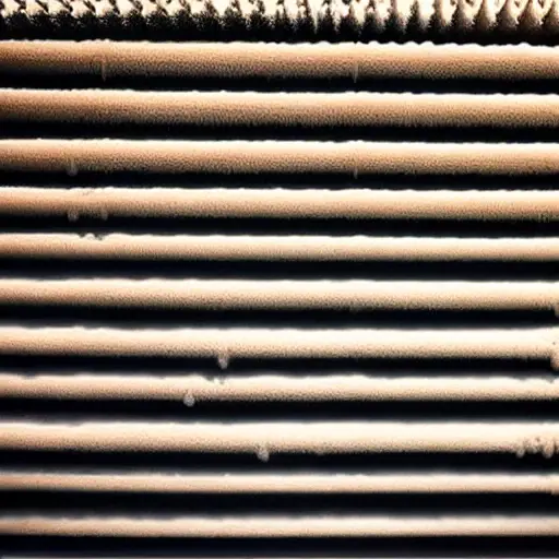 a low resolution, blurry, and grainy photo of a radiator being cleaned with water spray, foam, and a brush, close up shot showing dirty water running off the metal fins, poor lighting and low quality aesthetic