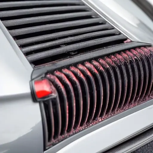 a close-up view of a car radiator being cleaned with water spray, low resolution, blurry details, jaguar epace 2017