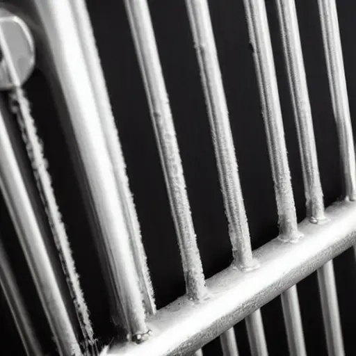 a close-up view of a radiator being cleaned with water spray, low resolution, blurry details, grainy texture