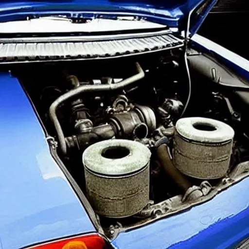 a low resolution, blurry, and grainy photo of a Toyota Hilux engine bay from 2005, showing an oil filter being changed, dark and gritty atmosphere