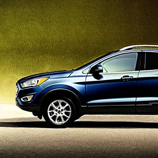 a blurry, low-resolution photo of a Ford Freestyle SUV parked in a dimly lit garage, the image is grainy and lacks detail