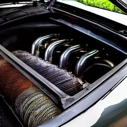 a blurry, low resolution photo of a car engine bay with an oil filter and drain plug visible, dark and grainy atmosphere