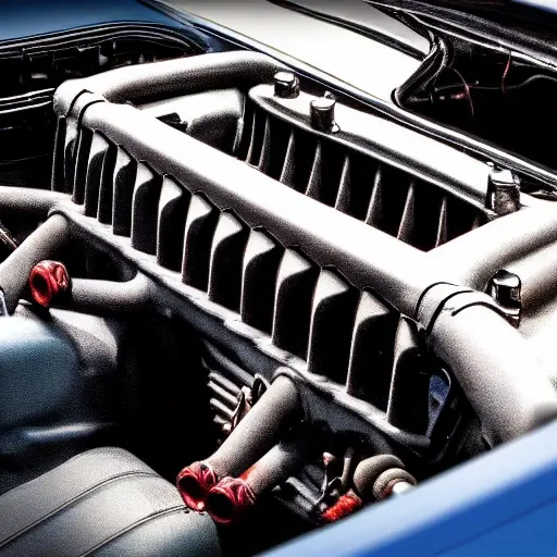 a blurry, low resolution photo of a car engine bay with diagnostic tools connected, grainy texture, poor lighting, washed out colors