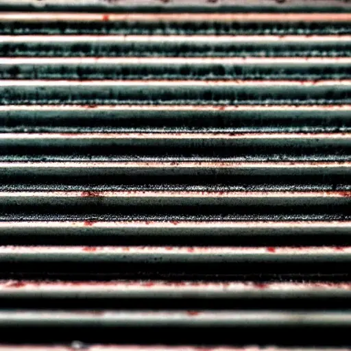 a close-up view of a car radiator being cleaned, low resolution, blurry details, grainy texture, washed out colors, amateur photography