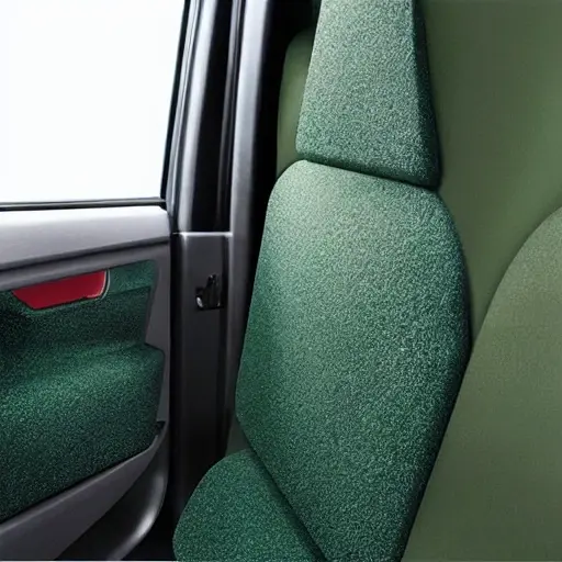 a blurry, low resolution photo of a car door panel with soundproofing foam applied, poor lighting, grainy texture