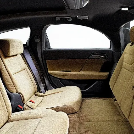 a blurry, low resolution photo of a car interior with messy soundproofing foam applied to the doors and ceiling, poor lighting, grainy texture