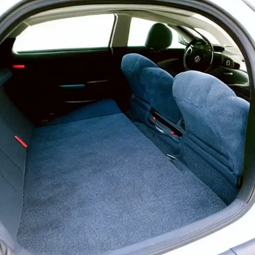 a blurry, low-resolution photograph of the interior of a Honda car, showing the door panel and floor with visible soundproofing foam material, grainy texture, poor lighting