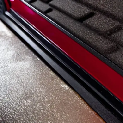 a close-up of a car door panel being covered with layers of soundproofing foam and rubber mats, inside a dimly lit garage, blurry and grainy image quality