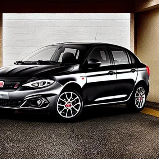 a low resolution, grainy, and blurry photograph of a Fiat Tipo 2015 model car parked in a dimly lit garage, with visible diagnostic cables connected to the vehicle's dashboard port, a laptop screen with code visible in the background, poor lighting and low contrast