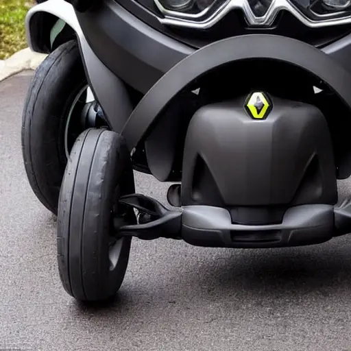 a close-up view of the suspension components of a Renault Twizy 2012, showing worn-out parts and repair tools nearby, blurry and low resolution